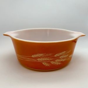 Vintage Pyrex Autumn Harvest Wheat Retro Mixing Bowl Dish Orange & White 750 ml